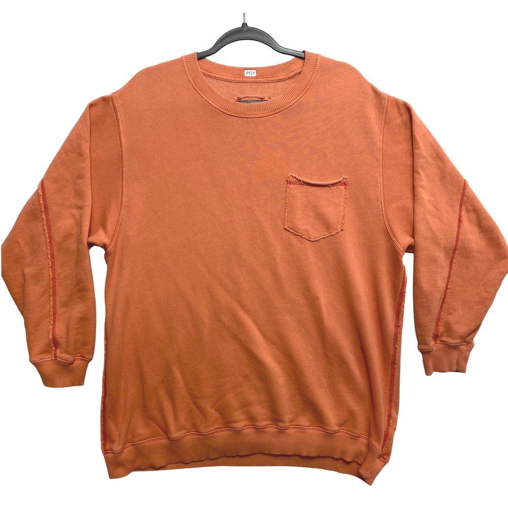 Aerie Sweatshirt Mens Medium Burnt Orange Crewneck Pocket Exposed Seam Raw Edge